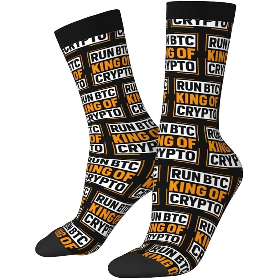 Run Btc King Of Crypto Socks For Men Women Gift Sport Crew Socks Funny Wicking Socks image