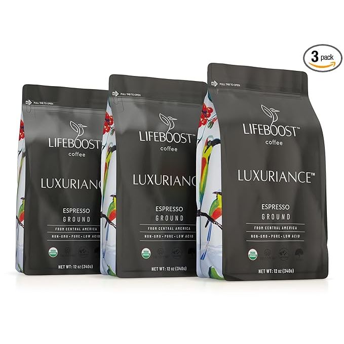 Lifeboost Coffee Espresso Ground Coffee is a low acid, single origin coffee that is USDA certified organic and non-GMO. This espresso coffee is specifically designed to be healthier and more environmentally friendly, with a focus on quality and purity.