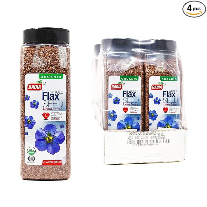 Badia Organic Flax Seed is a high-quality product that comes in a 22-ounce pack of four. Flax seeds are known for their numerous health benefits, including being rich in omega-3 fatty acids, fiber, and antioxidants. They can help promote heart health, aid in digestion, and reduce inflammation in the body.