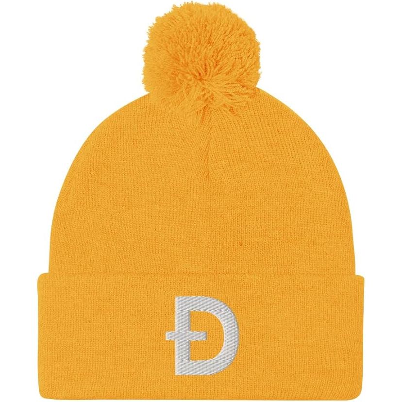 Dogecoin Cryptocurrency Logo Hat (Embroidered Pom-Pom Beanie) image