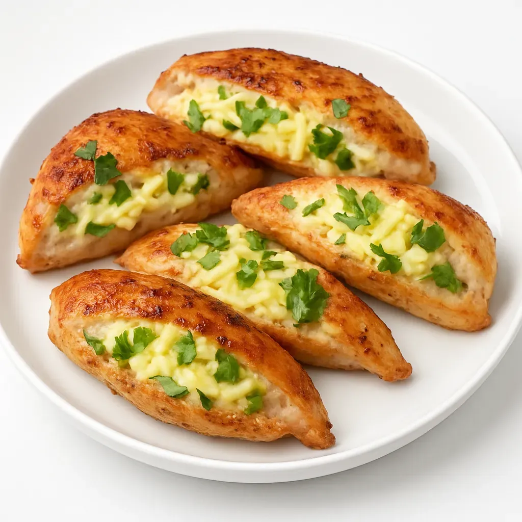 Transform your dinner into a gourmet experience with these tender, pan-fried chicken breasts stuffed with a luscious mixture of mozzarella cheese, fresh herbs, and garlic.
