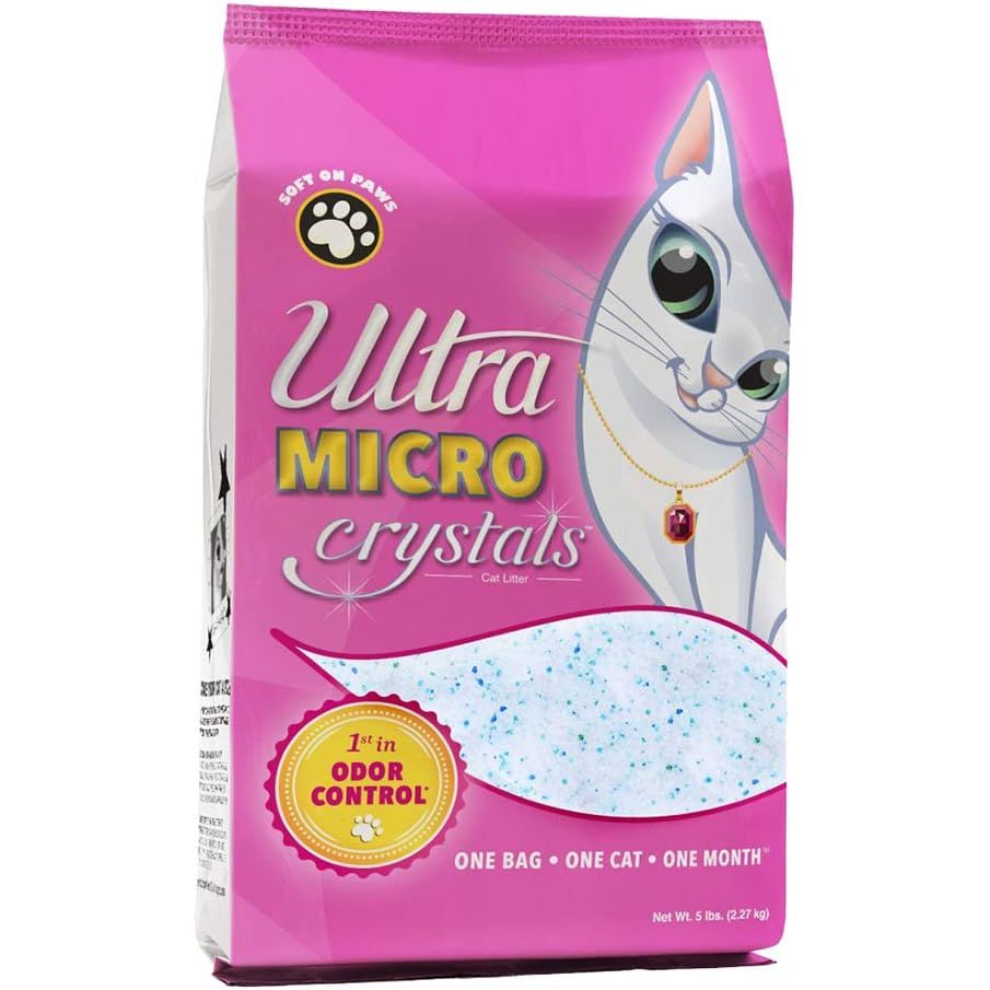 Ultra Micro Crystals Cat Litter is a premium clumping litter made from micro-crystals that are highly absorbent and efficient at controlling odors. This 5-pound bag is lightweight and easy to handle, making it convenient to store and use.