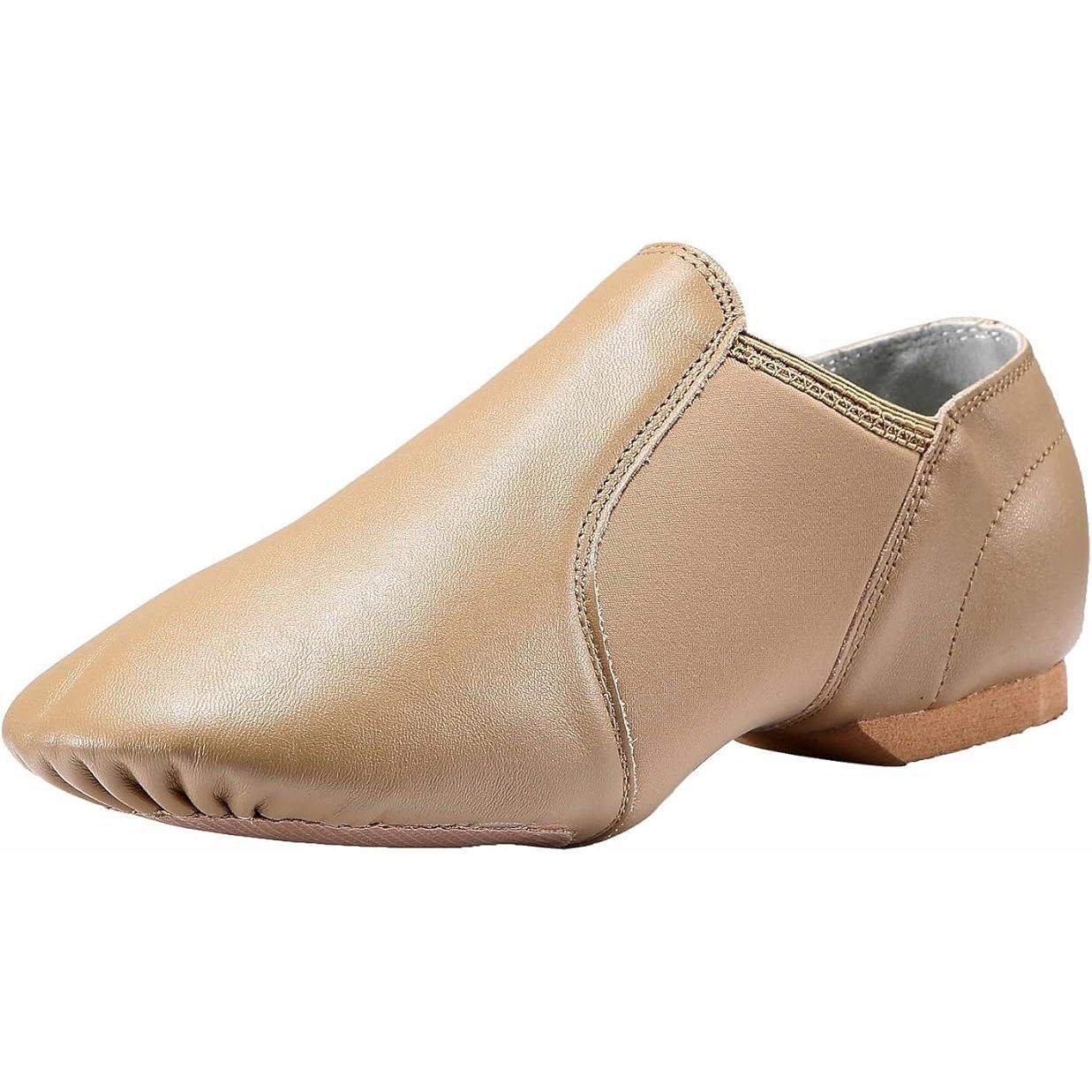 The Dynadans Leather Upper Slip-on Jazz Shoe is designed for both girls and boys in big kid, little kid, and toddler sizes. Made with a durable leather upper, these shoes provide a secure and comfortable fit for young dancers.