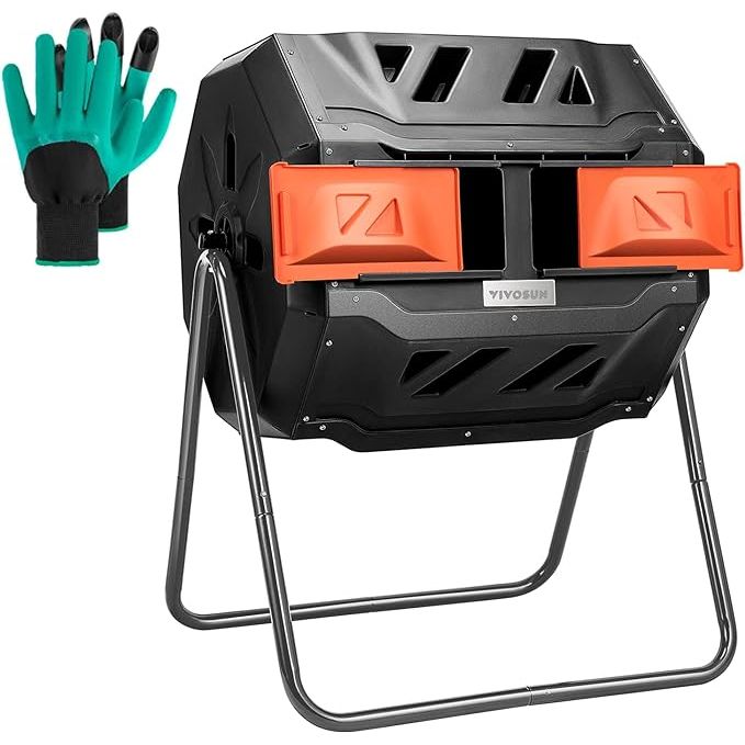 The VIVOSUN Outdoor Tumbling Composter is a dual rotating batch compost bin designed to help you easily and efficiently compost kitchen scraps and yard waste. With a capacity of 43 gallons, this composter is ideal for small to medium-sized gardens or yards.