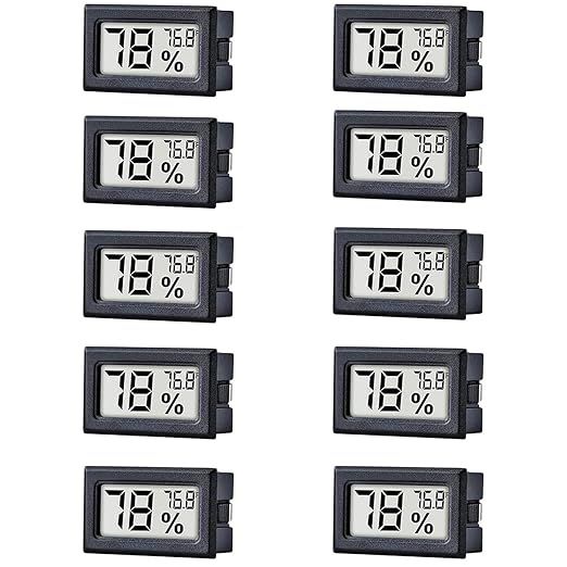 The 10 Pack Mini Small Digital Electronic Temperature Humidity Meters are compact devices used to monitor both temperature and humidity levels in various indoor environments such as humidors, greenhouses, gardens, cellars, closets, and more.