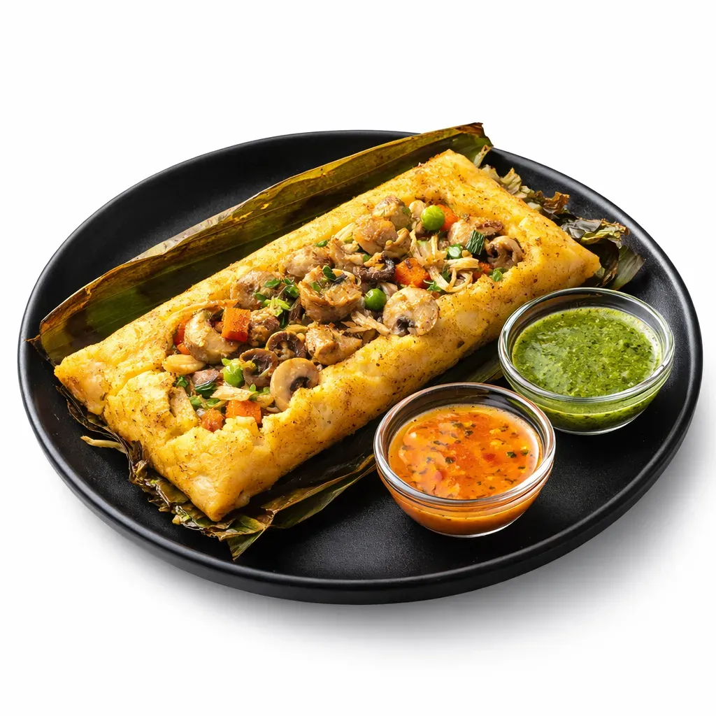 Discover the authentic flavors of Loja, Ecuador, with the iconic Tamal Lojano. This traditional dish combines ground yellow corn masa with a savory pork head stew, wrapped gracefully in achira leaves. A cultural staple, this meal is perfect for breakfast or any festive occasion.