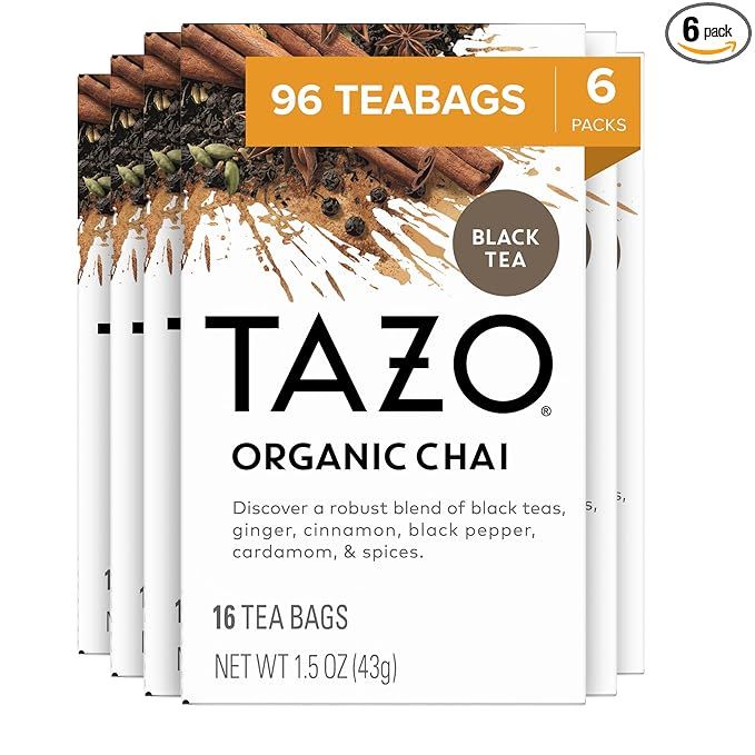 TAZO Regenerative Organic Chai Black Tea Bags is a blend of bold black tea with rich spices, like cinnamon, cardamom, and ginger, creating a warm and invigorating flavor. This tea is made with regeneratively grown, organic ingredients sourced from around the world, ensuring a high-quality and sustainable product.