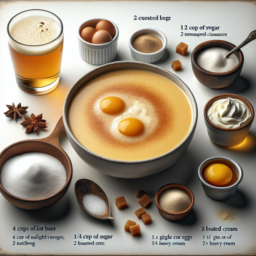 Beer Soup, or Biersuppe, is a traditional German comfort dish that serves as a warm and hearty treat on cold days. This recipe involves gently heating beer with a combination of sweeteners and spices, then tempering in beaten eggs to create a thick, creamy texture.