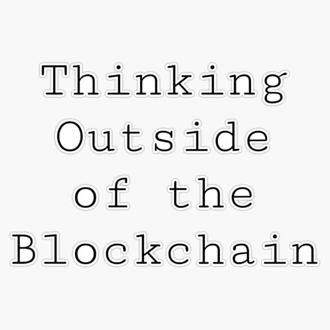 The Thinking Outside of the Blockchain sticker is a vinyl decal that features the phrase "Thinking Outside of the Blockchain" in a bold and eye-catching font. This sticker is waterproof, making it suitable for outdoor use on surfaces such as bumpers, laptops, and windows.