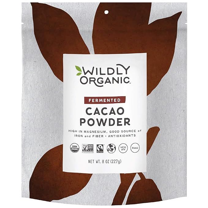 Wildly Organic Fermented Cacao Powder is a premium 8 oz bag of raw, non-alkalized, minimally processed cacao powder. It is sourced from fair trade, non-GMO, and kosher-certified organic cacao beans, ensuring a high-quality product.