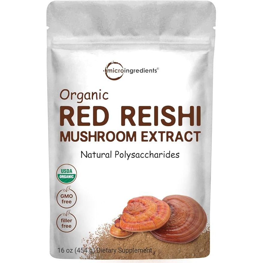 Micro Ingredients Organic Reishi Mushroom Powder is a high-quality supplement made from red reishi mushrooms. This 16oz container contains a 100:1 extract, making it highly concentrated and potent. It is non-GMO and free from additives or fillers, ensuring maximum purity and effectiveness.