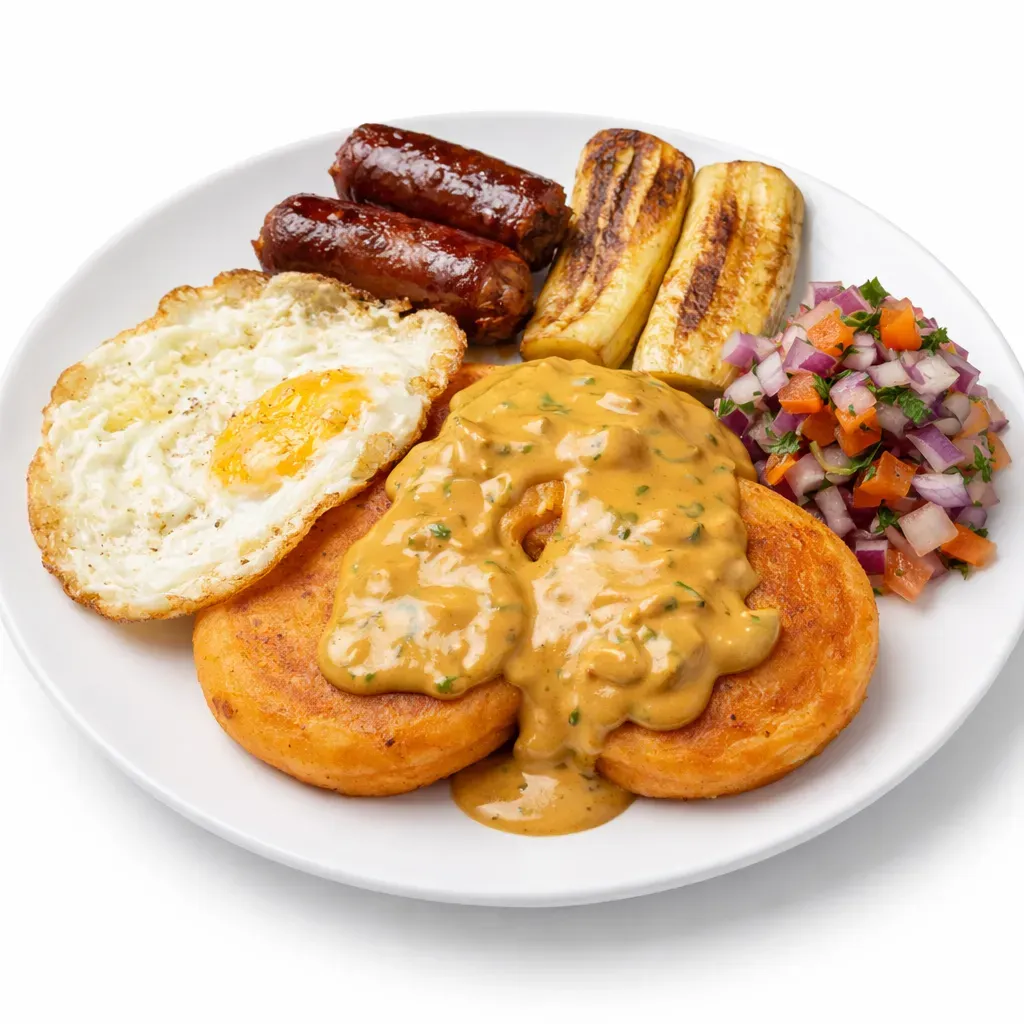 Llapingachos are golden brown potato patties with achiote flavors, served with a creamy peanut sauce. A traditional Ecuadorian dish ideal for any feast.