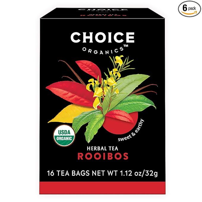 Choice Organics offers a 6 pack of Organic Rooibos Tea containing a total of 96 herbal tea bags. This tea is Fair Trade certified, meaning that the farmers who grew the ingredients were paid fair wages and treated ethically. The tea bags are also compostable, making them an eco-friendly choice for those looking to reduce waste.