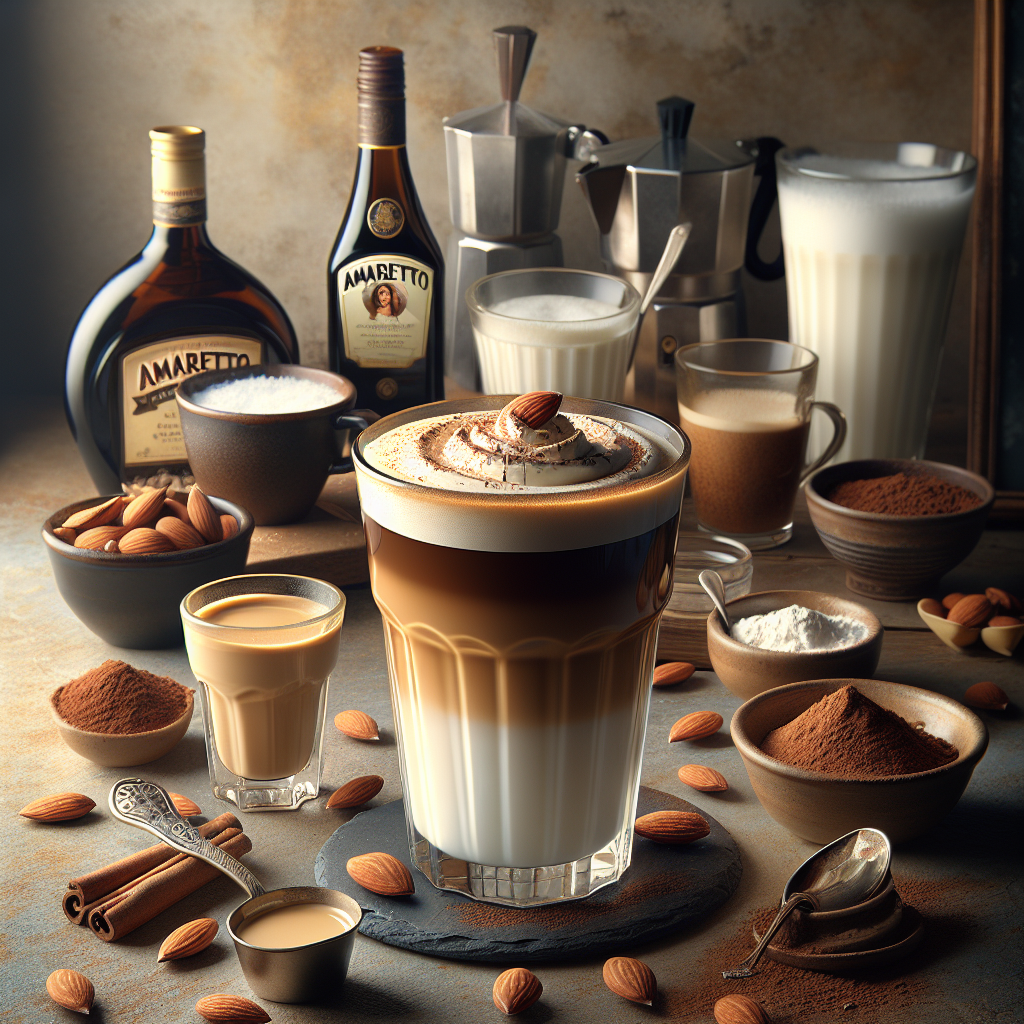 Amaretto Latte is a sweet, almond-flavored coffee beverage that combines the rich, bold flavors of espresso with the warm, nutty notes of amaretto liqueur. This cozy and indulgent drink is typically made by brewing a shot or two of espresso and mixing it with steamed milk, a splash of amaretto, and often a touch of sweetener.