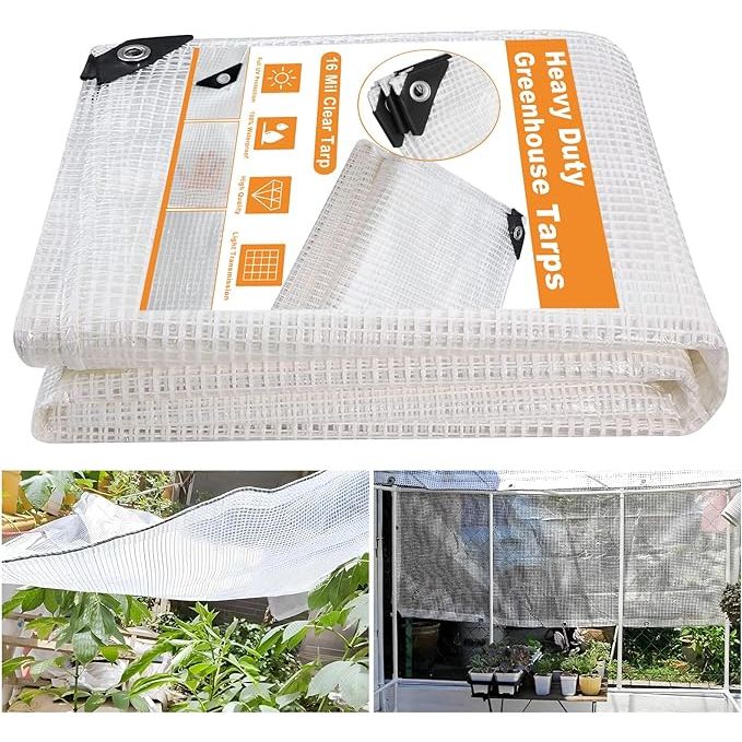 The 16 Mil Greenhouse Cover, Clear Plastic Tarps are heavy-duty and waterproof, making them ideal for protecting your garden or greenhouse from the elements. These tarps are 16 feet by 20 feet in size and are UV resistant to help prolong their lifespan and protect your plants from harmful rays.
