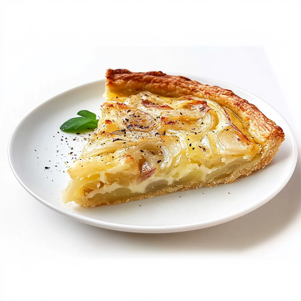 Zwiebelkuchen, a classic German onion tart, represents comfort food with a rich cultural history. Often associated with the wine harvest season in the fall, this savory delight features a generous amount of caramelized onions atop either a yeasted or short-crust dough. The creamy filling is a blend of sour cream, eggs, and sometimes bacon or ham, seasoned with nutmeg and pepper. The onions become irresistibly sweet and savory during the baking process, which melds the flavors of the tart together into a warm, golden-hued dish. Typically served with Federweisser, a young white wine, Zwiebelkuchen is a communal favorite in regions of Germany and a heartwarming treat for any gathering.