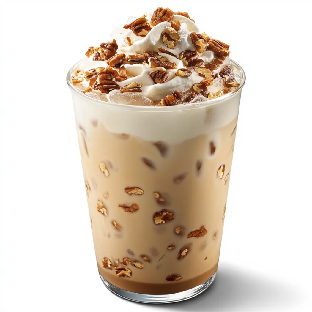 The Iced Maple Pecan Latte is a refreshing and flavorful coffee beverage perfect for those warm days when you need a cool pick-me-up. This latte combines rich espresso with a generous drizzle of sweet maple syrup and a splash of milk over ice, topped with a sprinkle of crunchy pecan pieces for a nutty finish.