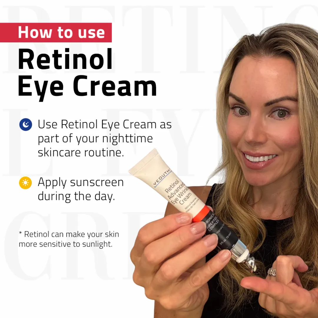 YEOUTH Retinol Eye Cream is a skincare product designed specifically to address common concerns around the delicate eye area, including puffiness, under-eye bags, wrinkles, and dark circles. The cream incorporates key active ingredients like retinol, hyaluronic acid, and tripeptides, each known for their beneficial effects on skin health. Retinol, a derivative of Vitamin A, is renowned for its anti-aging properties, improving skin texture and promoting collagen production to reduce the appearance of fine lines and wrinkles.