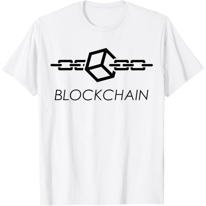 A BLOCKCHAIN T-shirt is a piece of clothing that features the design of a blockchain, which is a decentralized digital ledger technology used to securely record transactions across a network of computers.