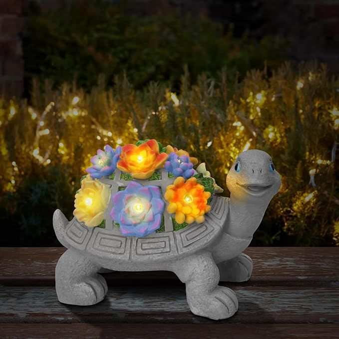 Solar turtle statues are charming and decorative outdoor sculptures that are designed to light up your garden or yard. These statues are equipped with solar panels that absorb sunlight during the day and automatically illuminate at night, providing a soft and ambient light for your outdoor spaces.