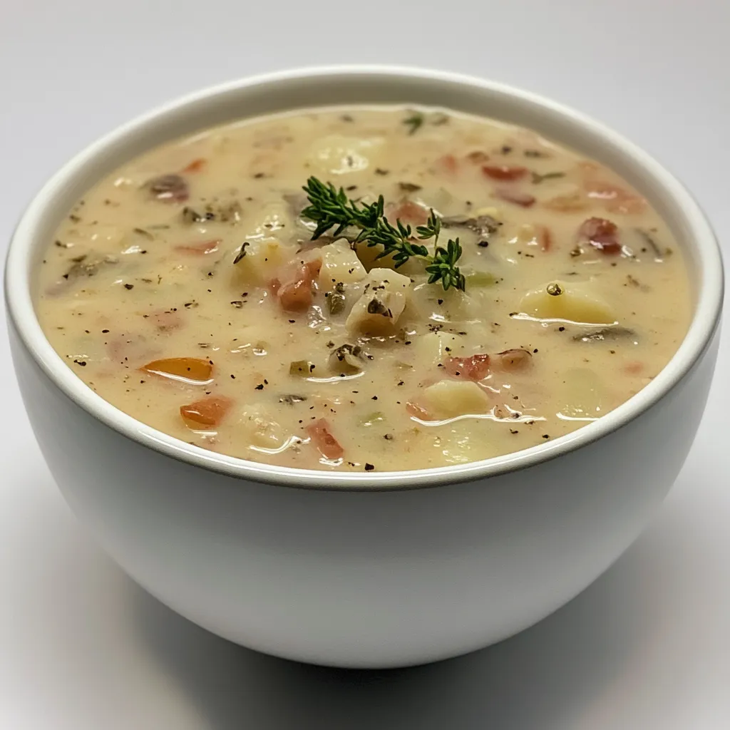 New England Clam Chowder is a rich and creamy soup that is a staple in American northeastern coastal cuisine. This indulgent chowder is known for its thick consistency and is loaded with tender clams, diced potatoes, onions, and celery.