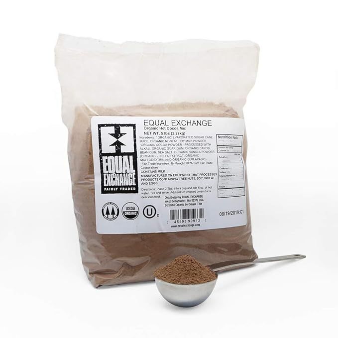 Equal Exchange Organic Bulk Hot Cocoa is a rich and indulgent cocoa mix made with high-quality organic ingredients. Each 5 pound bag contains a generous amount of cocoa powder, sugar, and vanilla for a delicious and satisfying chocolate drink.