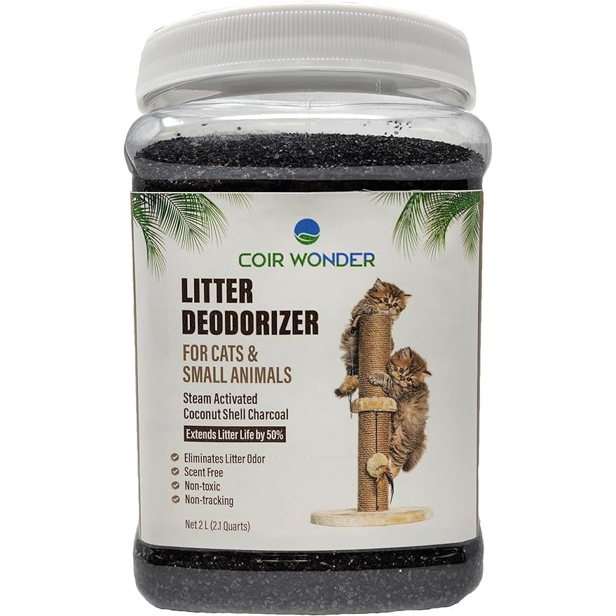 Cat litter deodorizer is a product designed to eliminate unpleasant odors in the litter box, keeping your home smelling fresh and clean. This particular deodorizer comes in a 2.2 lb (1 kg) pack and is made of activated charcoal carbon, a highly effective odor-absorbing material.