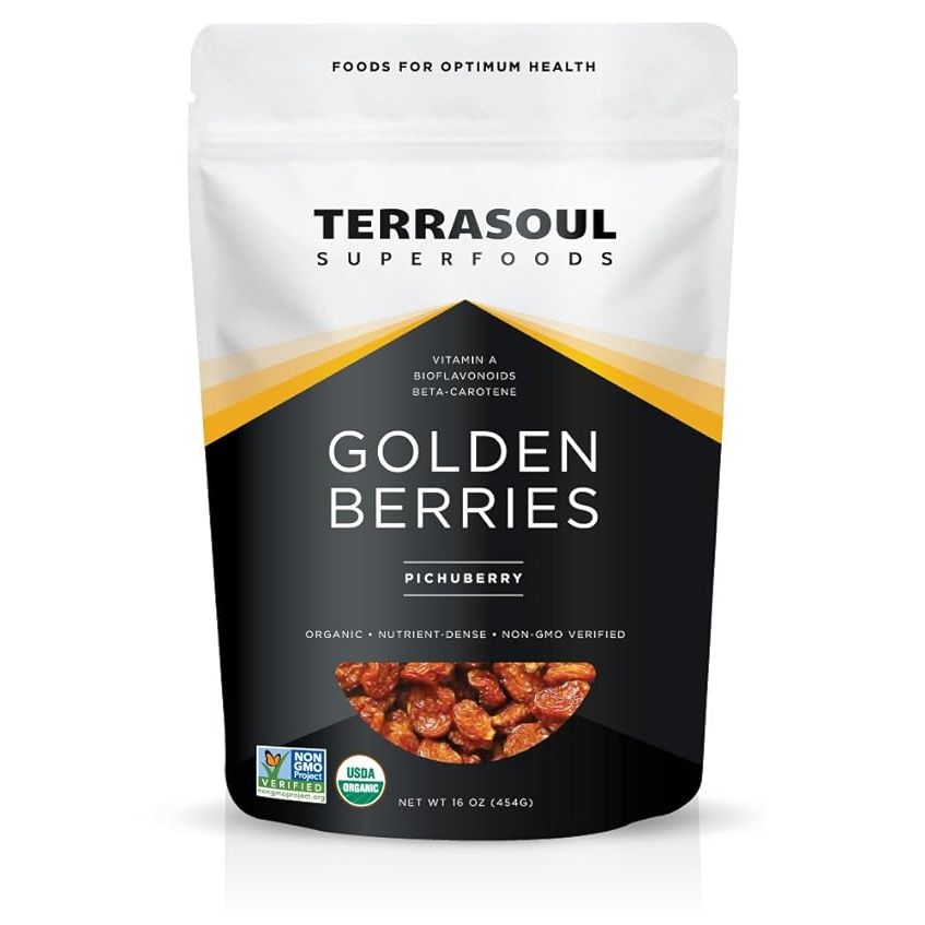 Terrasoul Superfoods Organic Golden Berries are a nutritious and delicious snack option. These golden berries are organically grown and harvested, ensuring that they are free from harmful chemicals and pesticides. Each 16-ounce bag is filled with premium quality golden berries that are packed with vitamins, minerals, and antioxidants.