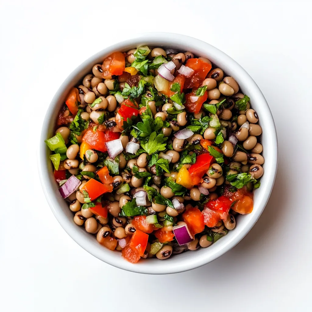 Black-Eyed Pea Salad is a refreshing and nutritious dish perfect for any occasion. This salad features marinated black-eyed peas as the star ingredient, providing a good source of protein and fiber. Additional ingredients may typically include chopped fresh vegetables such as tomatoes, bell peppers, and onions for crunch and flavor.