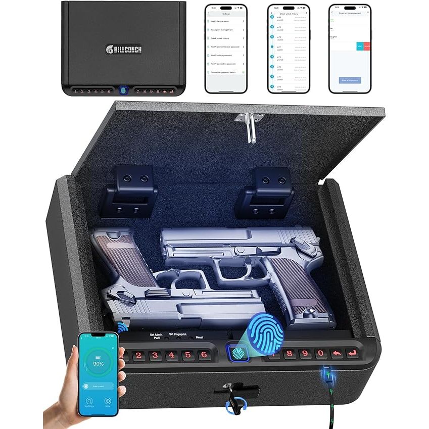 The BILLCONCH Gun Safe for Handgun is a popular choice for those looking for a secure and reliable way to store their firearms. This biometric gun safe offers four different ways to quickly access your handgun - through fingerprint recognition, a full-digital keypad, a traditional key, or through the accompanying mobile app.