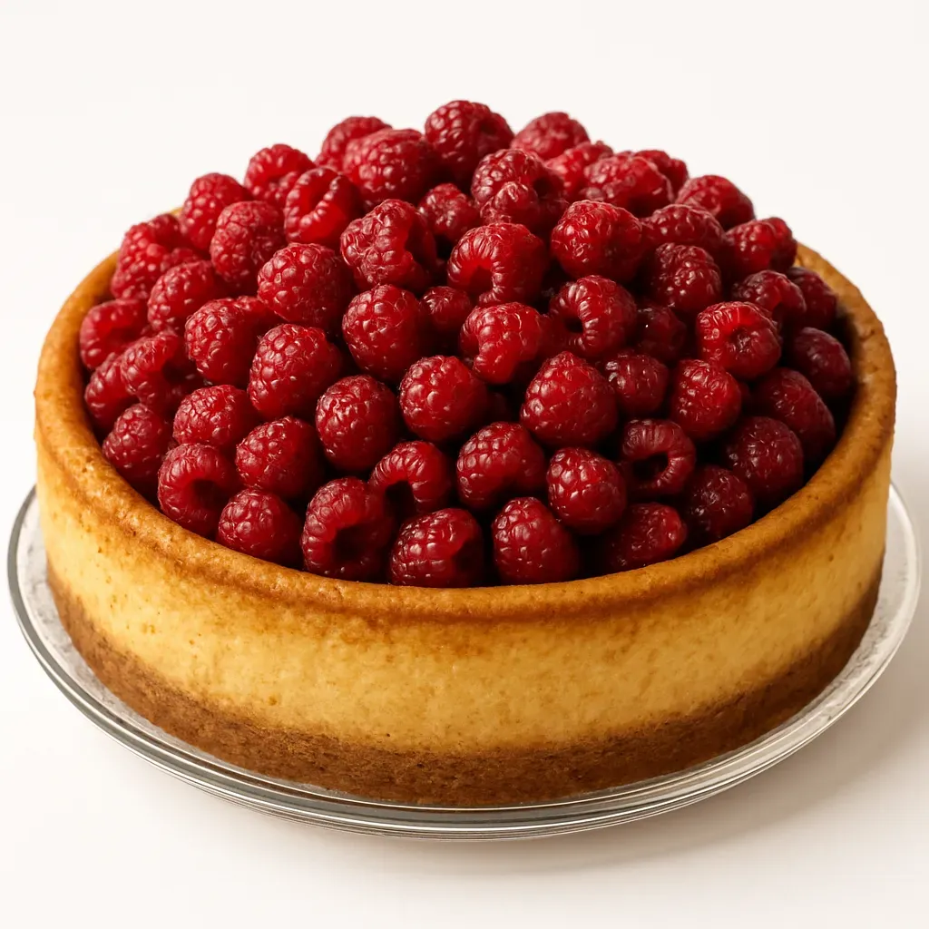 A delightful dessert featuring a creamy filling and tart raspberry topping, perfect for celebrating Valentine's Day.