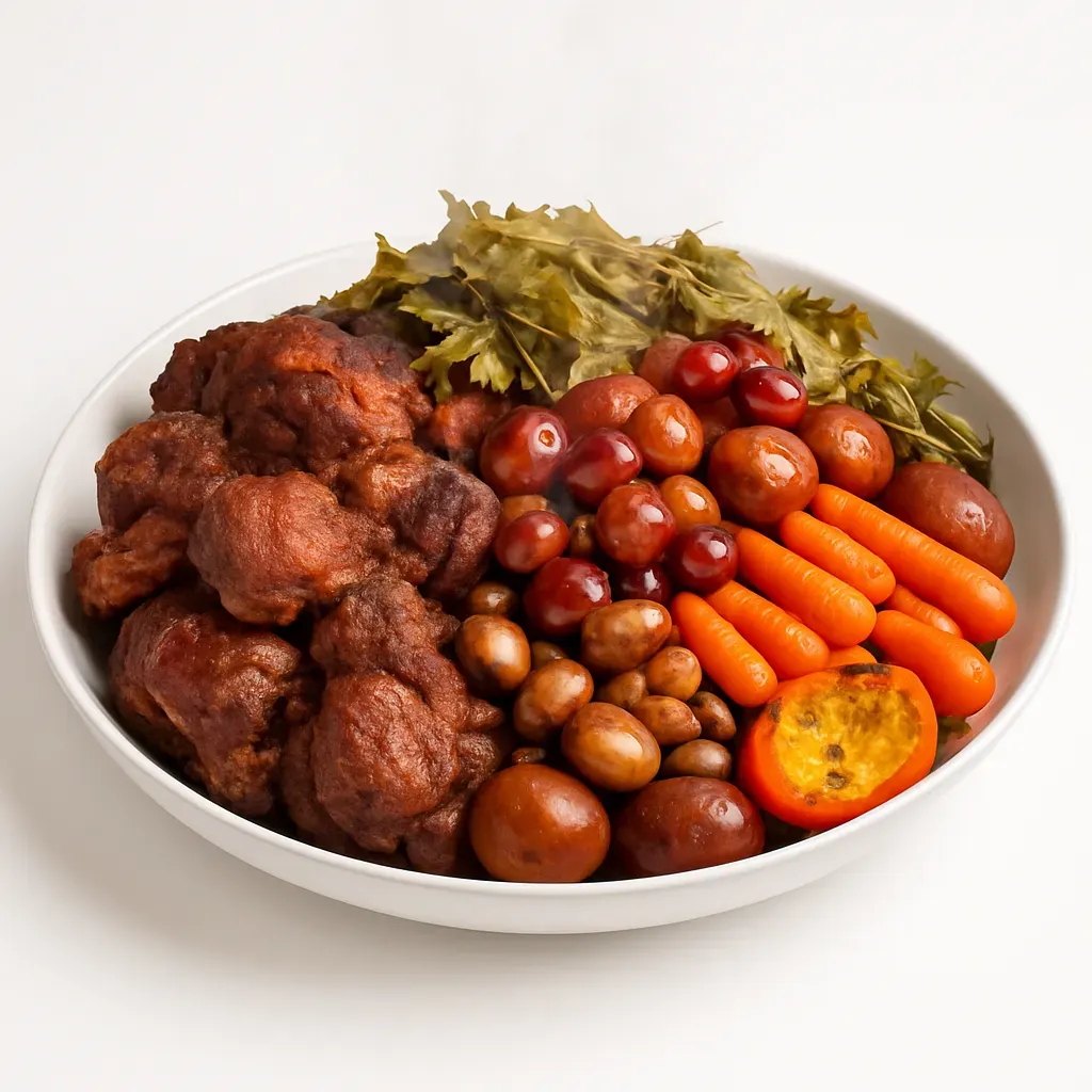 Curanto is a traditional Patagonian dish that combines a variety of meats, vegetables, legumes, and fruits, cooked in an underground oven using hot stones and earth.