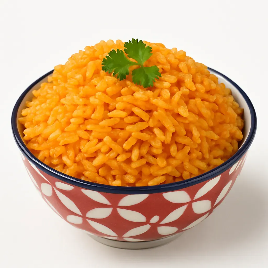 A vibrant and flavorful side dish that's a staple in Mexican cuisine, featuring fluffy rice with a rich orange-red color from fresh tomatoes.