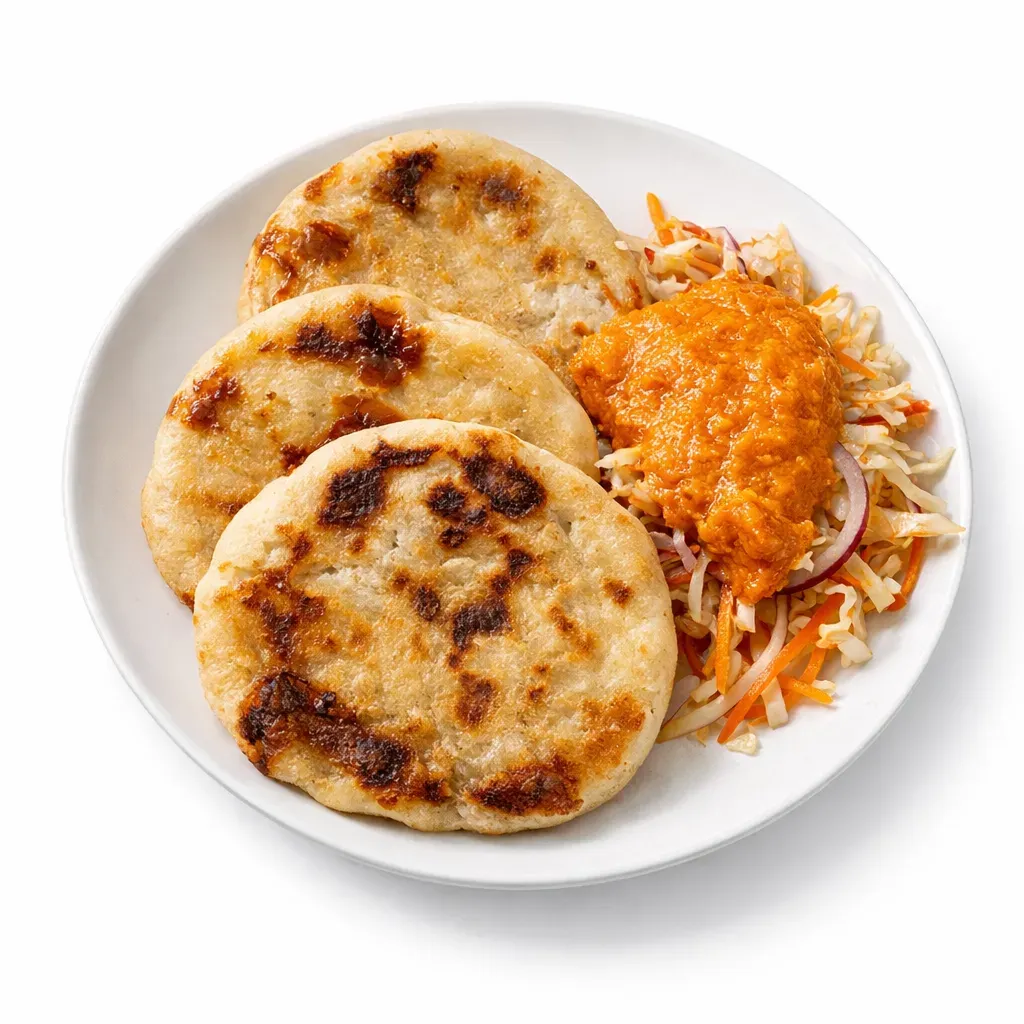 Experience the authentic taste of El Salvador with these irresistible Pupusas Revueltas, stuffed with a delicious pork and bean mixture and served with traditional Curtido and Salsa Roja. Perfect for any meal, these savory treats are the ultimate comfort food.