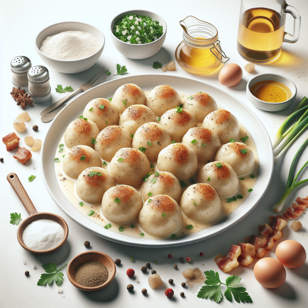 Knödel, or bread dumplings, are a quintessential component of German and Austrian cuisine. This hearty dish features round dumplings made predominantly from leftover bread mixed with milk, eggs, flour, and seasoned with nutmeg, salt, and pepper.