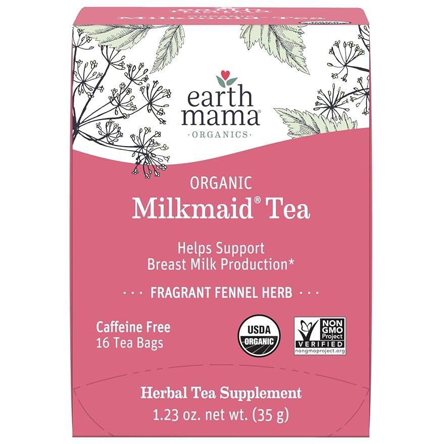 Earth Mama Organic Milkmaid® Tea is a decaf herbal tea specially formulated to support lactation and increase breast milk production for breastfeeding moms. Each tea bag contains a blend of organic herbs including fenugreek, fennel, anise, and blessed thistle, traditionally used to promote healthy milk flow.