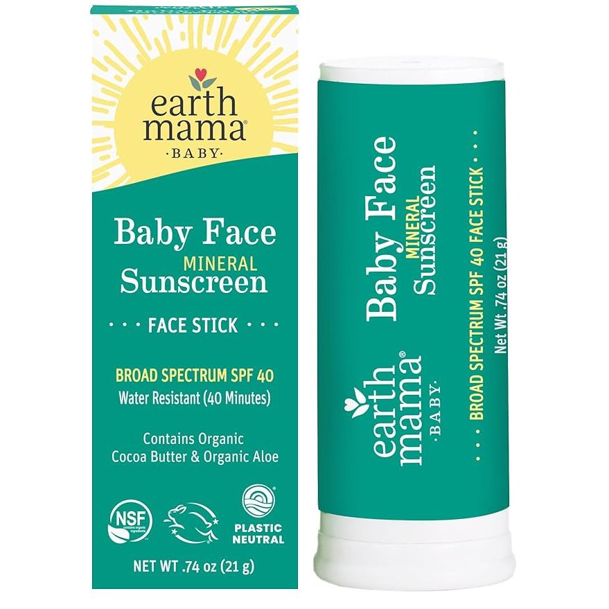 Earth Mama Baby Face Mineral Sunscreen Stick SPF 40 is a reef-safe, non-nano zinc sunscreen designed for babies, kids, and the whole family. It provides broad-spectrum protection against UVA and UVB rays, keeping your skin safe from sun damage.