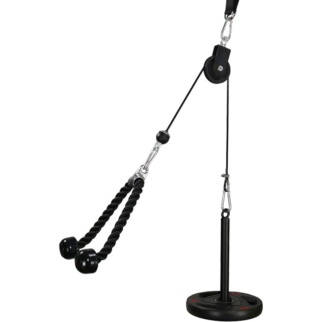 The LFJ LAT Pull Down and Lift Weight Pulley System Cable Machine Pulley Attachment is a versatile piece of equipment that can be used for a variety of exercises, including triceps pull downs, biceps curls, back exercises, forearm workouts, and shoulder exercises.