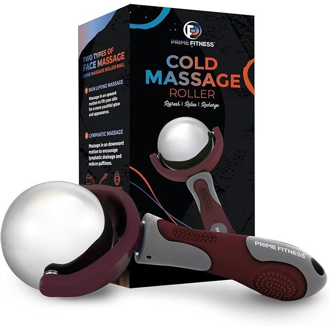 The PRIME Fitness Cold Massage Roller Ball is a versatile tool designed to relieve muscle pain and tension through cold therapy. The roller ball features a durable handle for easy grip and control, allowing for targeted pressure and massage on specific muscle groups. The maroon color adds a stylish touch to the product.