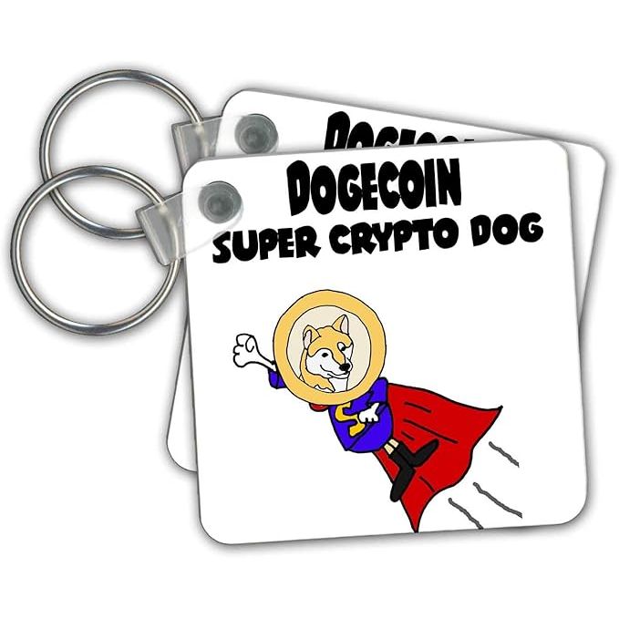 The 3dRose Key Chains Funny Dogecoin Superhero Cryptocurrency features a playful design of a superhero Dogecoin character, showcasing the popular digital cryptocurrency known as Dogecoin. The keychain is adorned with the iconic Shiba Inu dog, representing the Dogecoin community's beloved mascot.