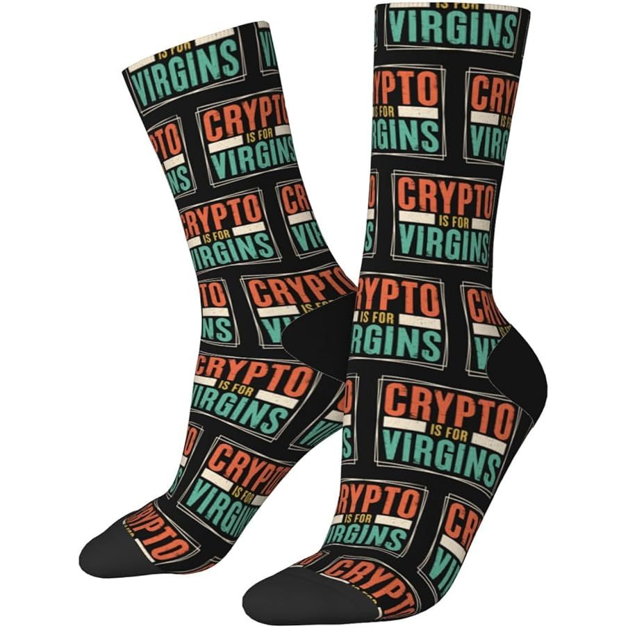 Crypto Is For Virgins is a brand that offers a range of novelty socks with humorous cryptocurrency-themed designs. The socks are suitable for both men and women, making them a versatile gift option for anyone interested in cryptocurrency or looking for a fun and unique accessory.