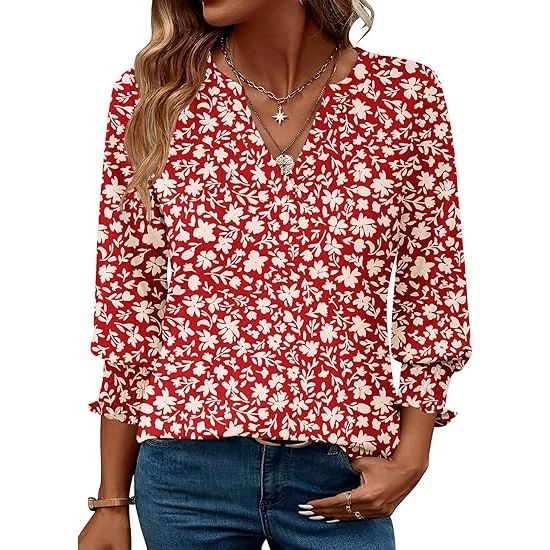 LOMON Women's 2025 Fashion Tops 3/4 Length Sleeve Business Casual Blouses Summer Tees Shirts image