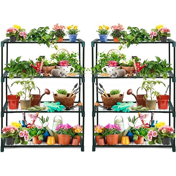 The EAGLE PEAK Greenhouse Shelving Staging Double 4 Tier is a versatile and durable plant shelving unit designed for both indoor and outdoor use. With dimensions of 30"x12"x42", this unit provides ample storage space for a variety of plants, pots, and gardening tools.