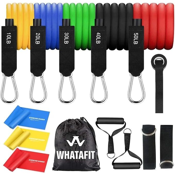 WHATAFIT Resistance Bands are a versatile and convenient fitness tool that can be used for a wide range of exercises. These bands come in a set of five with varying resistance levels, allowing users to gradually increase the intensity of their workouts as they progress.