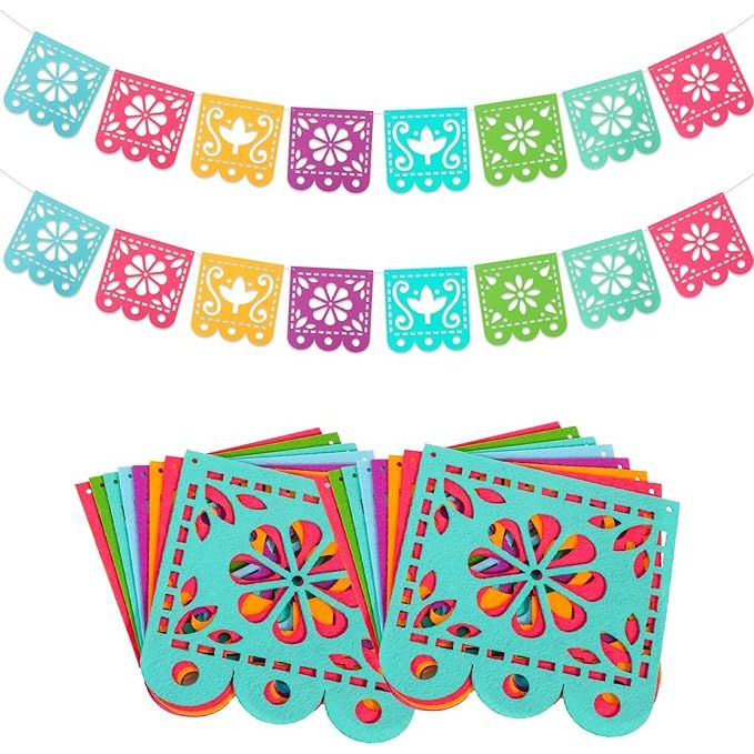 The Felt Cinco de Mayo Decorations Banner is a vibrant and colorful banner that can be used to decorate for any Mexican fiesta party. Made of high-quality felt material, this banner features traditional Mexican symbols like sombreros, cacti, and maracas. It is a festive and eye-catching addition to any celebration.