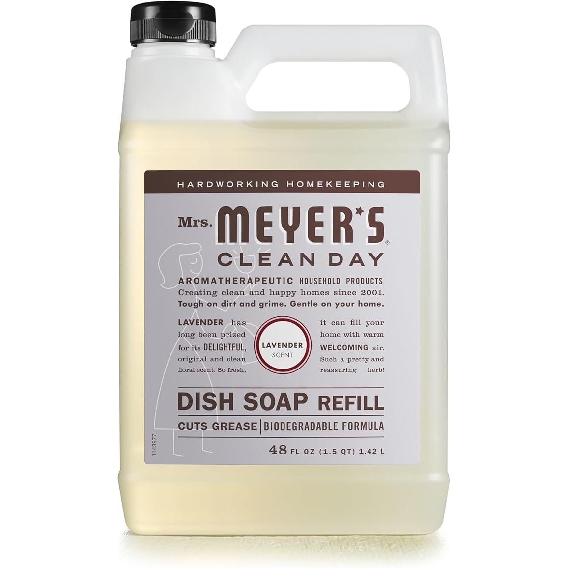 Mrs. Meyer's Clean Day Liquid Dish Soap Refill in Lavender scent is a biodegradable formula that is designed to effectively clean dishes while being environmentally friendly. The 48 fl. oz. refill bottle is perfect for individuals looking to reduce waste and carbon footprint by reusing their existing dish soap containers.