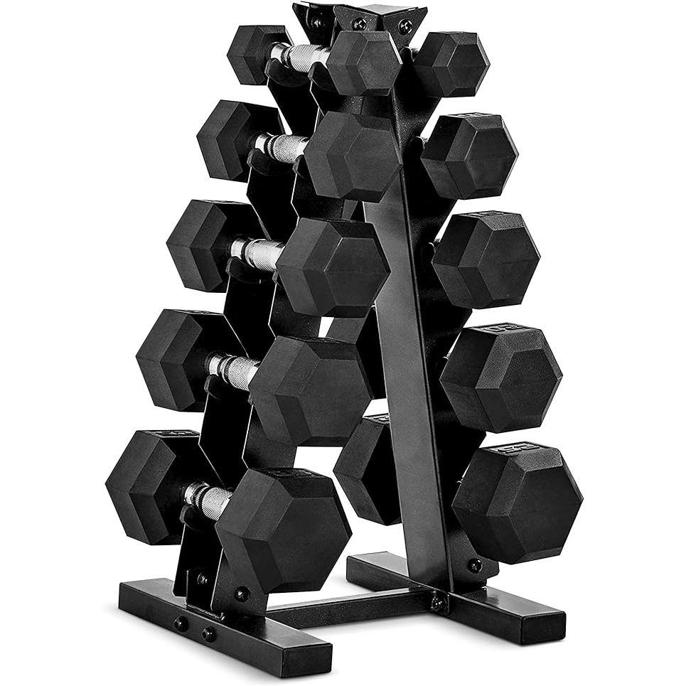 The CAP Barbell Dumbbell Set with Rack comes in multiple options of 150lbs and 210lbs. The set includes a variety of weight plates that can be easily adjusted to customize your workout routine. The dumbbells are made of high-quality cast iron for durability and longevity.