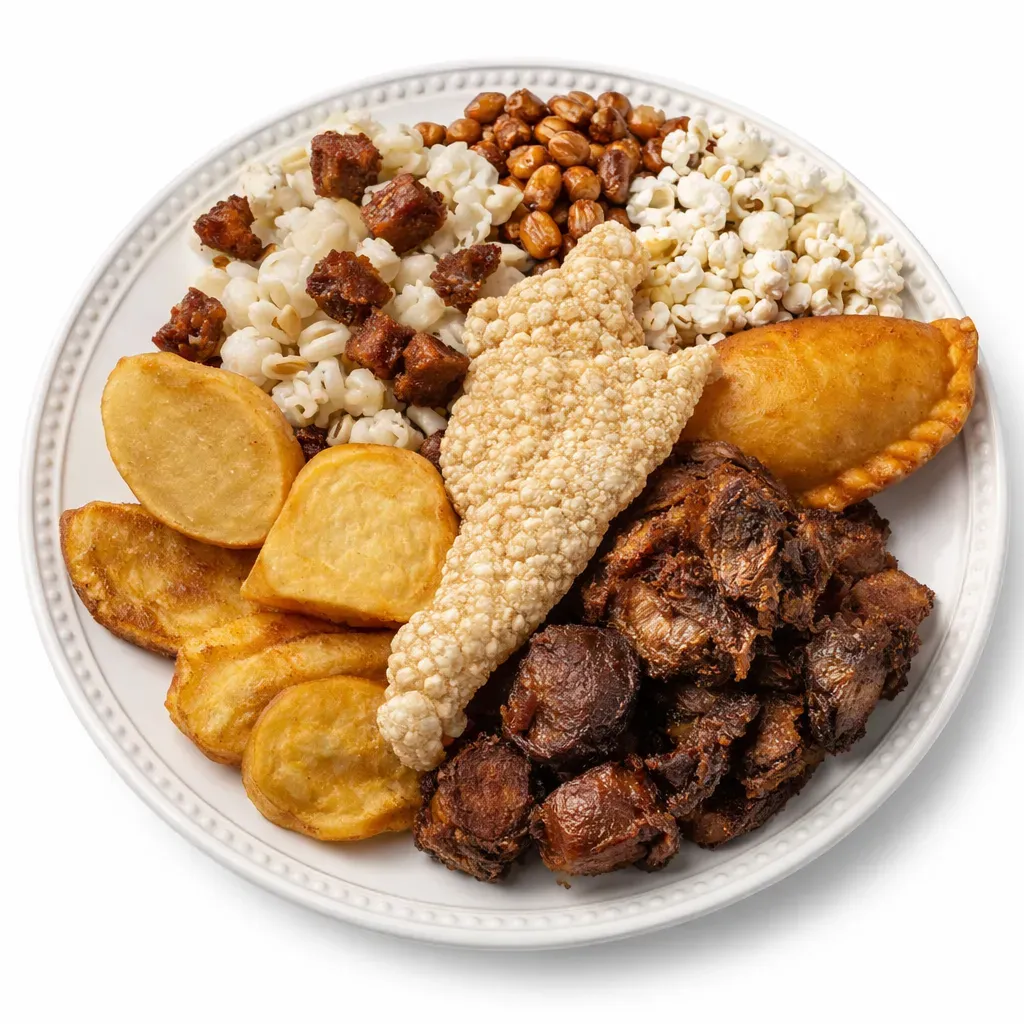 Chugchucaras is a beloved traditional dish from Latacunga, Ecuador, known for its diverse array of flavors and textures, featuring pork, potatoes, plantains, and sweet cheese empanadas.