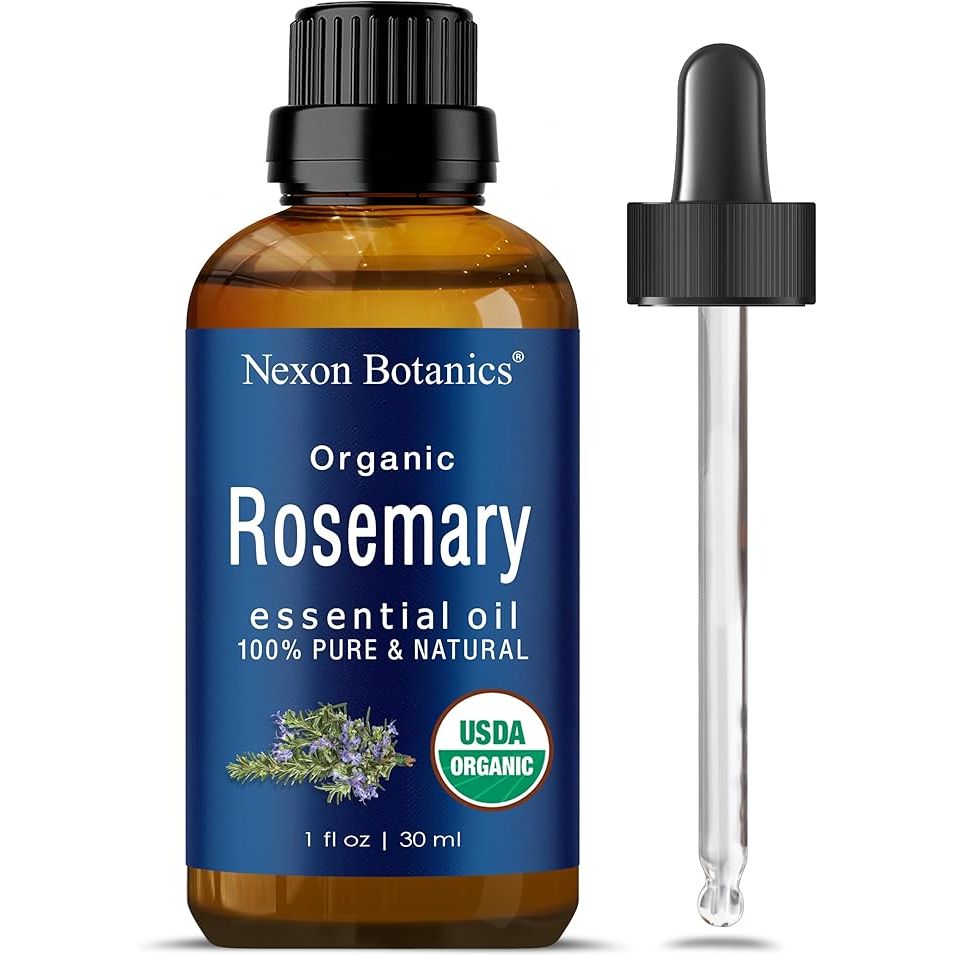 Nexon Botanics Organic Rosemary Essential Oil is a 30 ml bottle of undiluted oil that is USDA certified pure and natural therapeutic grade. It is specifically designed for aromatherapy, skin care, hair care, massage, and mood uplift.