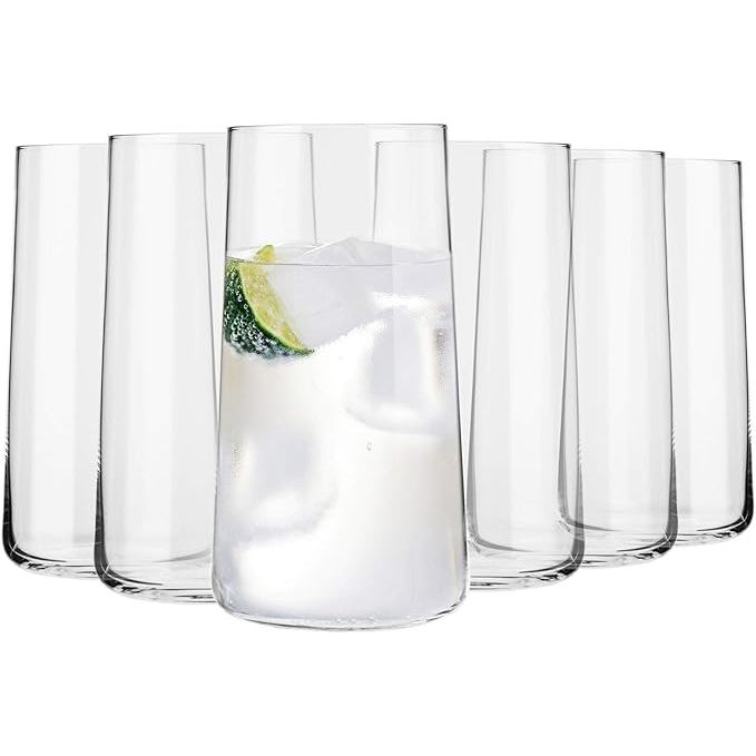 The Krosno Tall Water Glasses are a set of six elegantly designed glasses with a capacity of 18.3 ounces, perfect for serving water, juice, or any other beverage. These glasses are part of the Avant-Garde Collection, known for its sophisticated and modern design.